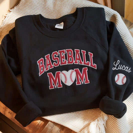 Personalized Baseball Mom Embroidered Sweatshirt, Baseball Name Hoodie, Baseball Mom Sweater, Gameday Cheer Mom Hoodie, Baseball Sweatshirt for Mom