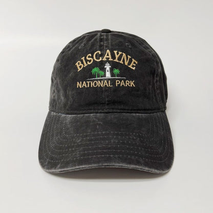 Biscayne National Park Embroidered Hat Vintage Style Adjustable Baseball Cap with Lighthouse and Palm Tree Design, Outdoor Adventure Gift
