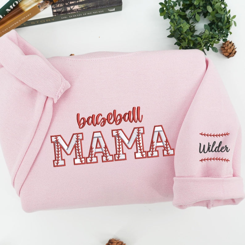 Custom Embroidered Baseball Mama Hoodie | Custom Embroidered Baseball Mama Sweatshirt | Sports Mom Hoodie with Kids Names | Trendy Mother Day Gift