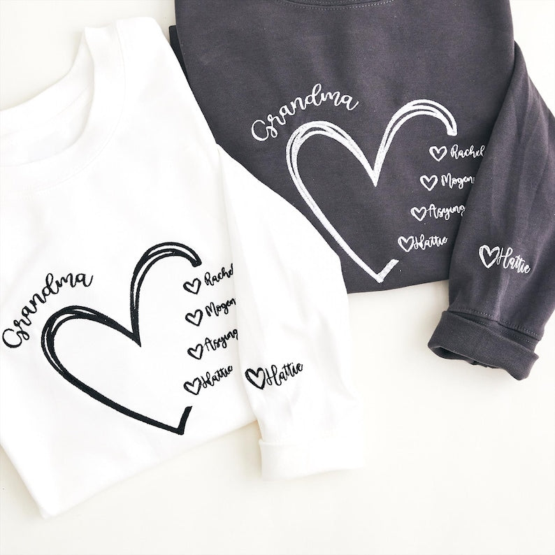 Personalized Grandma Sweatshirt, Custom Nana Crewneck with Grandkids Names, Gift for Mom and Grandma, Heart Embroidered Hoodie, Family Gift il_794xN.6800970273_4syl.jpg