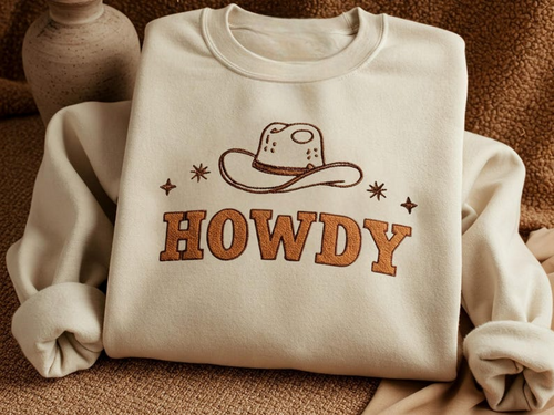 Embroidered Howdy Hat Sweatshirt, Western Cowgirl Crewneck, Texas-Themed Apparel, Trendy Cowboy Hat Sweater, Preppy Country Hoodie for Her