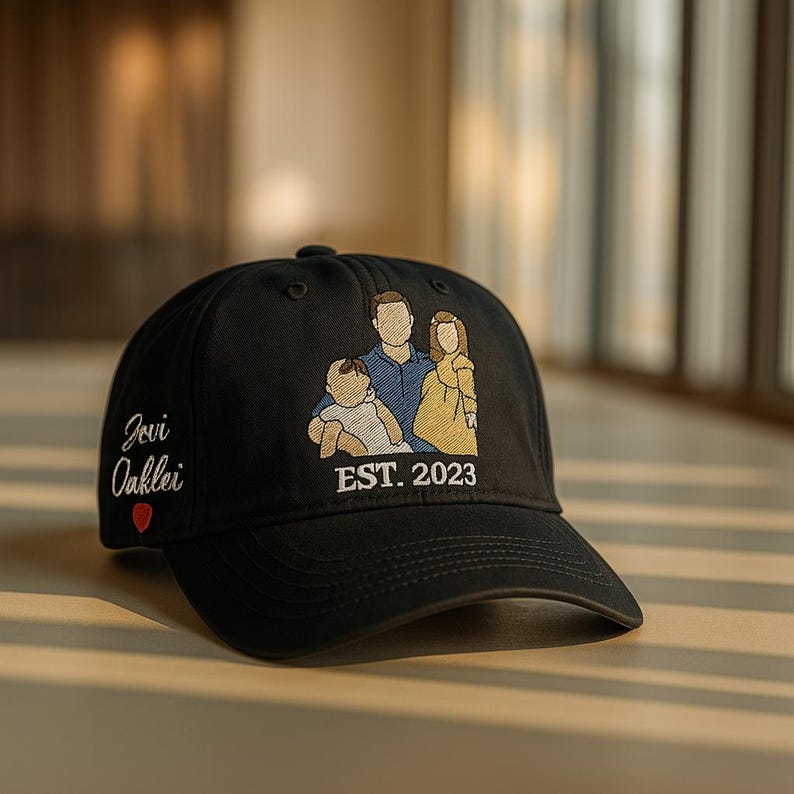 Embroidered Custom Portrait Cap, Personalize Hat Custom Embroidery People, Gift For Mom Dad, Family Outline Hat, Embroidery Portrait Hat