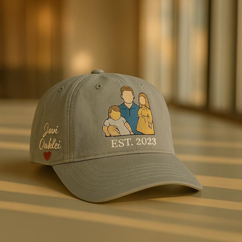 Embroidered Custom Portrait Cap, Personalize Hat Custom Embroidery People, Gift For Mom Dad, Family Outline Hat, Embroidery Portrait Hat