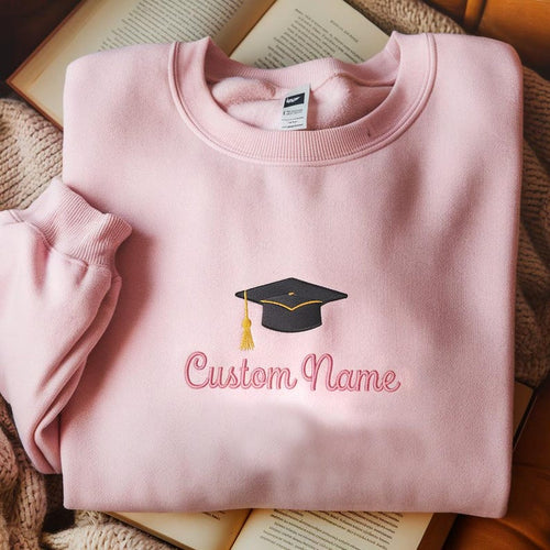 Custom Name Graduation Cap Embroidered Sweatshirt, Proud Of 2025 Graduation Hoodie, Custom Graduation Sweatshirt, Graduation Family Matching