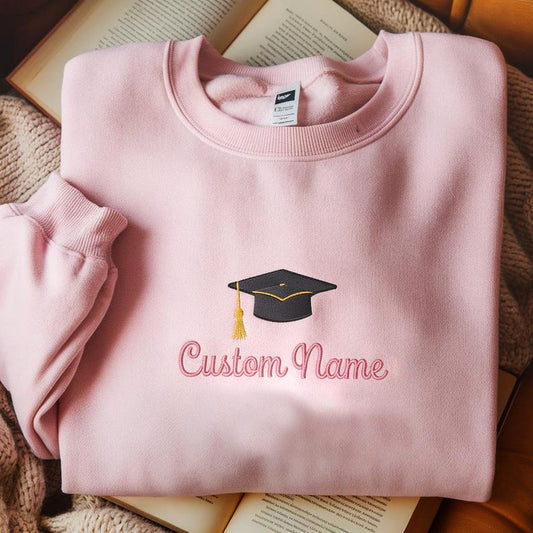 Custom Name Graduation Cap Embroidered Sweatshirt, Proud Of 2025 Graduation Hoodie, Custom Graduation Sweatshirt, Graduation Family Matching