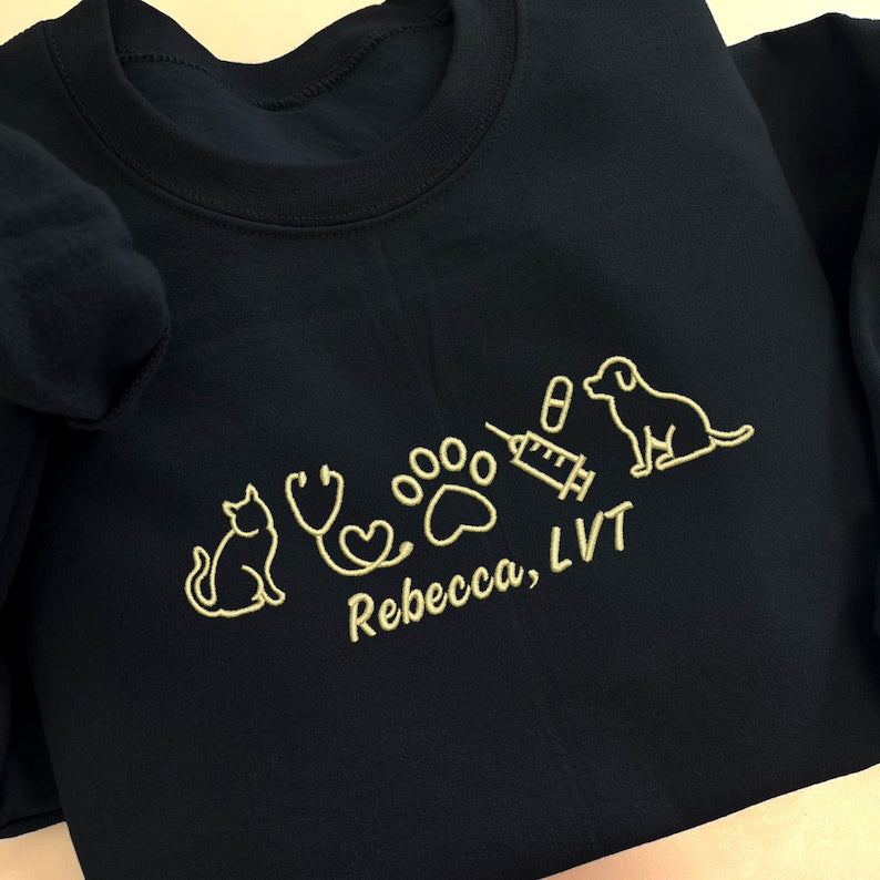 Custom Veterinary Technician Sweatshirt, Embroidered LVT Shirt, Graduation Registered Nurse Shirt, Future Veterinarian Gift