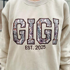 Custom Embroidered GIGI Sweatshirt, Gigi Floral Applique Sweatshirt, Custom Grandma Sweater, Gifts For New Grandmother, Mother's Day Gifts
