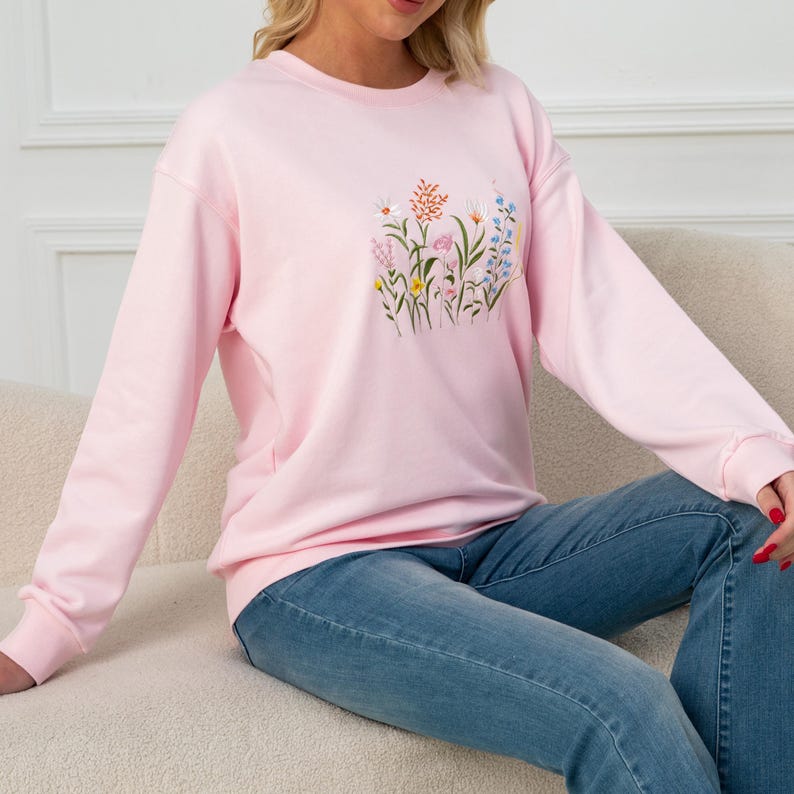Wildflower Botany Oversized Embroidered Sweatshirt | Floral Embroidered Sweatshirt | Sweater | Crew Neck Sweatshirt