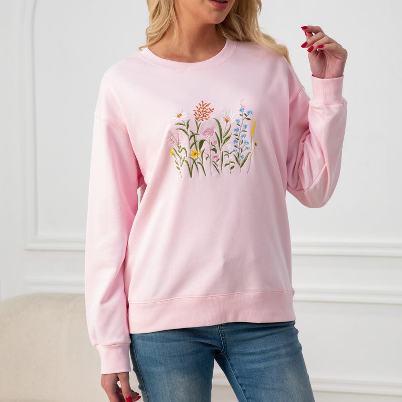 Wildflower Botany Oversized Embroidered Sweatshirt | Floral Embroidered Sweatshirt | Sweater | Crew Neck Sweatshirt