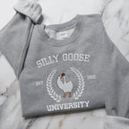 Embroidered Silly Goose University Sweatshirt Funny Goose Sweater, Vintage College Style Sweater, Cute Animal Lover Gift, Cozy Unisex Hoodie
