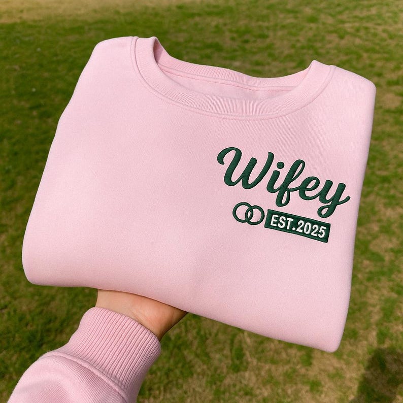 Wifey Hubby Embroidered Sweatshirt, Couples Embroidered Sweatshirts, Sweater For Couples Just Married, Custom EST Hoodie, Honeymoon Gift