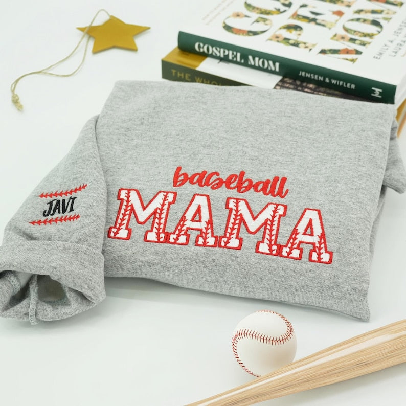 Custom Embroidered Baseball Mama Hoodie | Custom Embroidered Baseball Mama Sweatshirt | Sports Mom Hoodie with Kids Names | Trendy Mother Day Gift