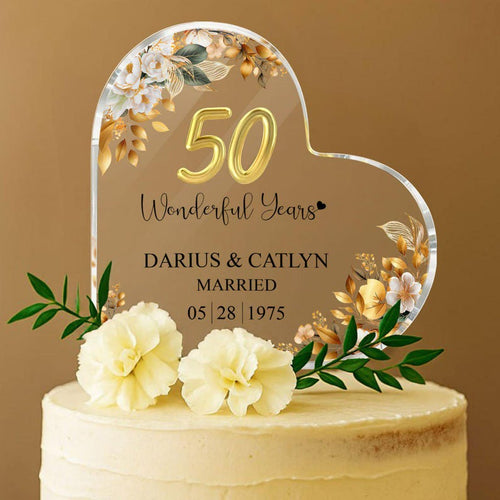 Personalized 50th Wedding Anniversary Cake Topper Heart Acrylic Plaque, Golden Anniversary Gifts, Gift For Parents, 50th Anniversary il_794xN.6846696632_r3q1.jpg