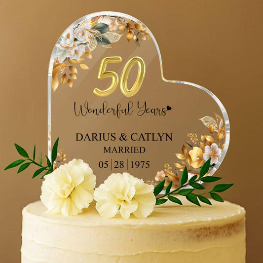 Personalized 50th Wedding Anniversary Cake Topper Heart Acrylic Plaque, Golden Anniversary Gifts, Gift For Parents, 50th Anniversary il_794xN.6846696632_r3q1.jpg