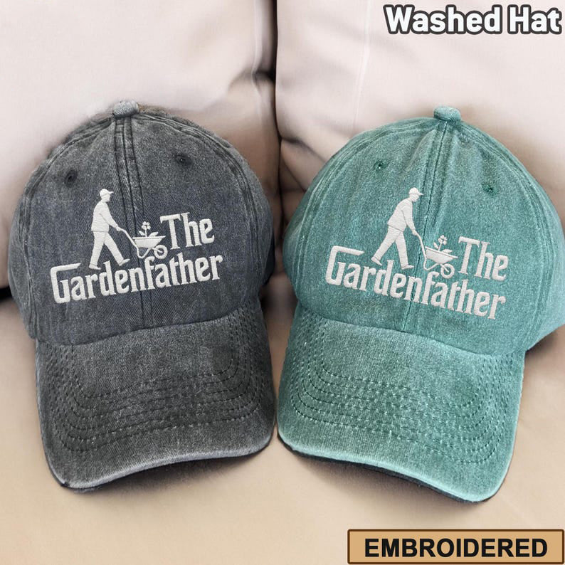 Embroidered The Gardenfather Washed Hat, Plant Daddy Hat, Botanical Dad Baseball Cap, Gardening Gift For Him, Funny Nature Embroidery Hat