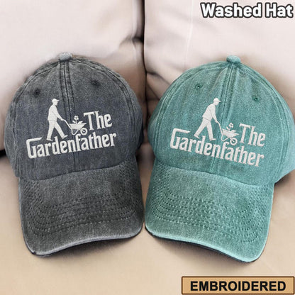 Embroidered The Gardenfather Washed Hat, Plant Daddy Hat, Botanical Dad Baseball Cap, Gardening Gift For Him, Funny Nature Embroidery Hat