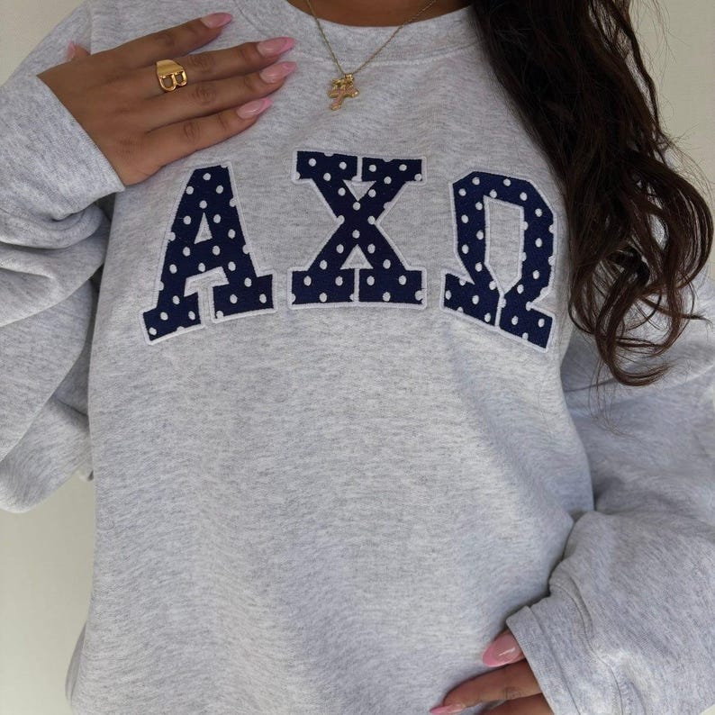 Polka Dot Embroidered Crewneck / Grey Sorority Crewneck / Grey Sorority Sweatshirt / Sorority Apparel / Greek Apparel