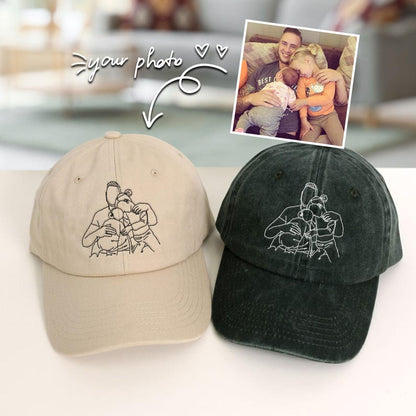 Custom Embroidered Portrait Dad Hat - Personalized Cotton Gift for Father s Day Birthday Christmas Men Women Handmade Unique Photo