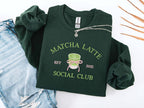 Matcha Latte Social Club Sweatshirt Aesthetic Embroidered Green Crewneck, Cozy Tea Lover Sweater, Cute Cafe Style Outfit, Matcha Gift for Friends & Trendy Tea Drinkers