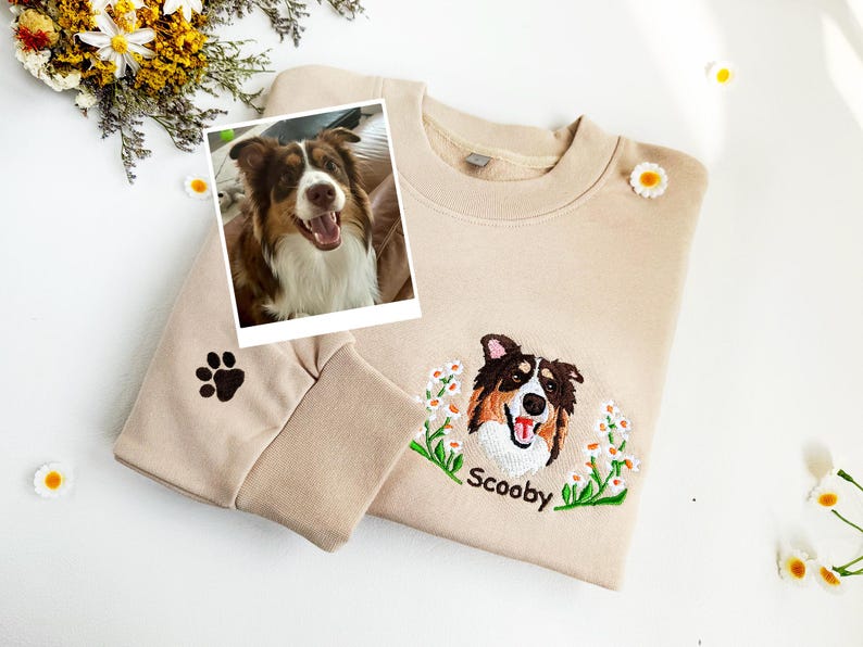Embroidered Pet Sweatshirt for Women, Custom Dog Face Embroidered Sweatshirt, Custom Pet Hoodie, Gift for Pet Lovers, Personalized Gift For Mom
