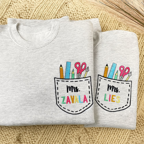 Personalized Teacher Name Embroidered Sweatshirt - Back To School Shirt - Gift Suggestions For Teachers Day -Teacher Gift