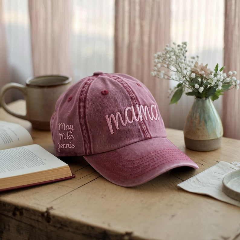 Custom Text Mama Embroidered Hat, Personalized Embroidered Cap, Gift For New Dad Mom, Mothers Day Gift, Mama Nana Nonnie Grandma Gigi