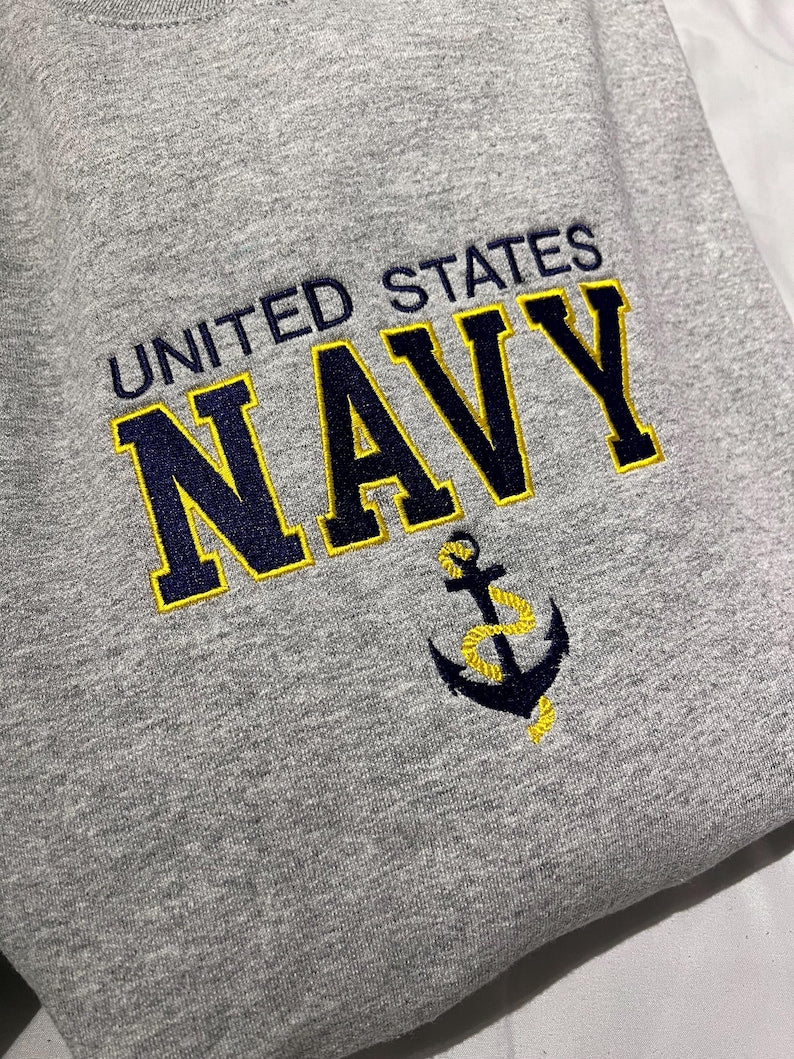 Embroidered US Navy Sweatshirt with Anchor Military Pride Pullover Navy Veteran Gift Patriotic Crewneck Unisex Armed Forces Sweater