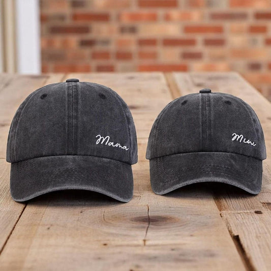 Matching Mama and Mini Distressed Baseball Caps Cute Embroidered Mom and Child Hats, Adjustable Vintage Dad Hat Style Gift for Mother and Daughter