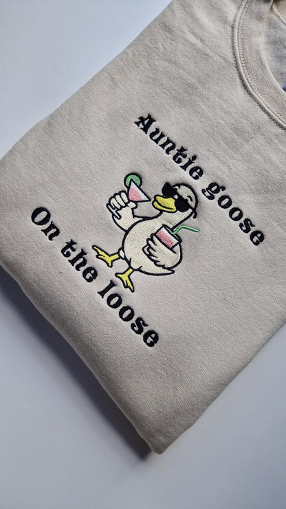 Funny Auntie Hoodie Auntie Goose On the Loose Embroidered Goose Sweatshirt Cool Aunt Gift Funny Brunch Shirt Quirky Aunt Outfit