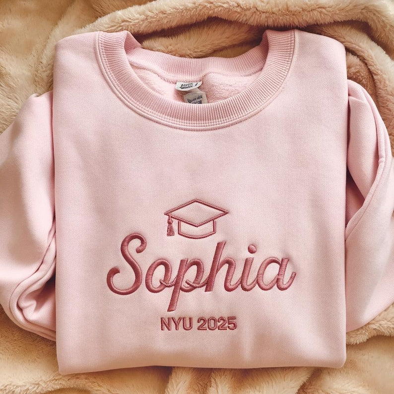 Personalized Graduation Embroidered Sweatshirt, Custom Graduation Sweatshirt, Class of 2025 Hoodie, University/College Graduation Sweatshirt