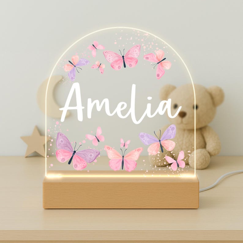 Personalised LED Nursery Lamp, Kids Night Light Gift, Butterfly Light, Baby Girl Light, Birthday Gifts for Kids, Kids Bedroom Nursery Light il_794xN.6906989507_fu1l.jpg