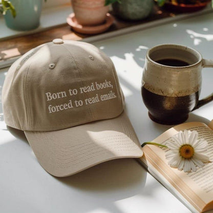 Embroidered Born To Read Books Forced To Read Emails Hat, Book Lover Cap for Bookworms, Bookish Gift for Reader, Cap for Book Addicts