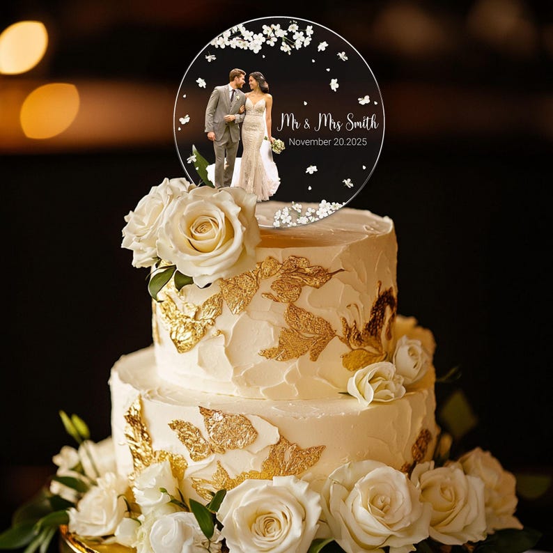 Personalized Wedding Photo Acrylic Cake Decoration, Wedding Cake Topper, Bride And Groom Photo, Wedding Keepsake, Wedding Gift, Wedding Sign il_794xN.6911494725_trso.jpg