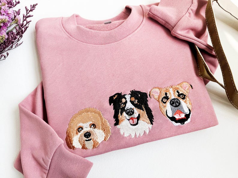 Embroidered Pet Sweatshirt for Women, Custom Dog Face Embroidered Sweatshirt, Custom Pet Hoodie, Gift for Pet Lovers, Personalized Gift For Mom