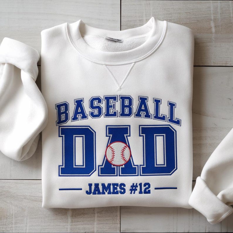 Custom Baseball Dad Embroidered Sweatshirt, Personalized Baseball Grandpa Hoodie, Baseball Dad Sweater, Gift For Dad, Father's Day Sweatshirt