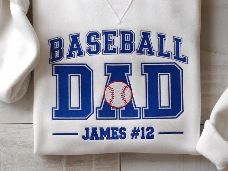 Custom Baseball Dad Embroidered Sweatshirt, Personalized Baseball Grandpa Hoodie, Baseball Dad Sweater, Gift For Dad, Father's Day Sweatshirt