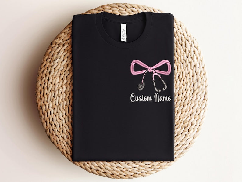 Custom Nurse Sweatshirt with Embroidered Bow & Stethoscope Personalized Gift for Nurses, Doctors and Healthcare Workers