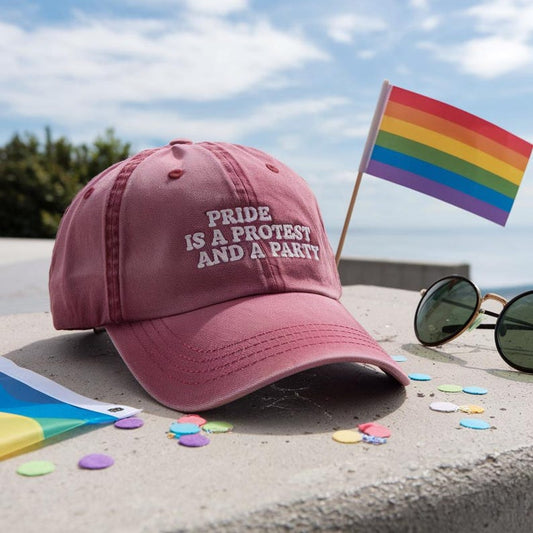 Embroidered Pride Is A Protest And A Party Washed Hat, Pride Month Gifts, LGBTQ Cap, Pride Hat, Pride Month Cap, Gay Gifts, Lesbian, Trans