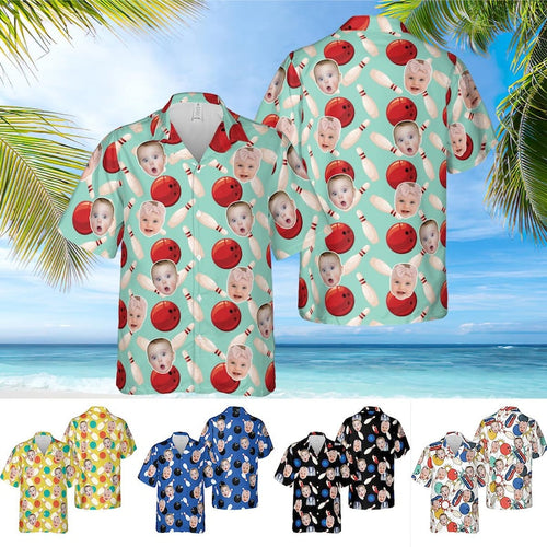 Custom Face Bowling Shirts, Personalized Bowling Hawaiian Shirt, Funny Bowling Shirts, Custom Face Shirts, Gift For Dad Mom, Bowling Lovers