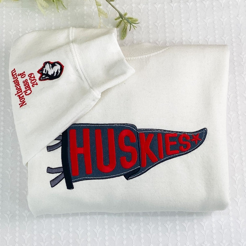 Embroidered Pennant Sweatshirt with Team Name, Custom Embroidered Pennant Shirt, Custom High School College Hoodie, Game Day, Friend Gift