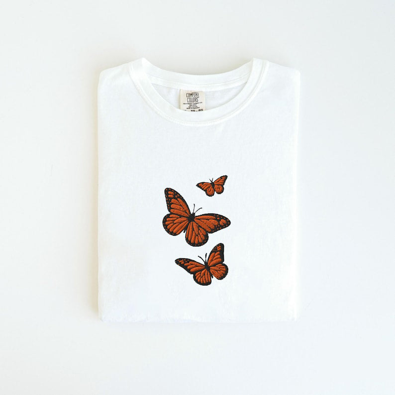 Butterfly Comfort Colors Tee, Embroidered Butterfly Shirt, Minimalist Shirt, Embroidered Tee, Embroidered Shirt, Custom Shirt, Retro Shirt