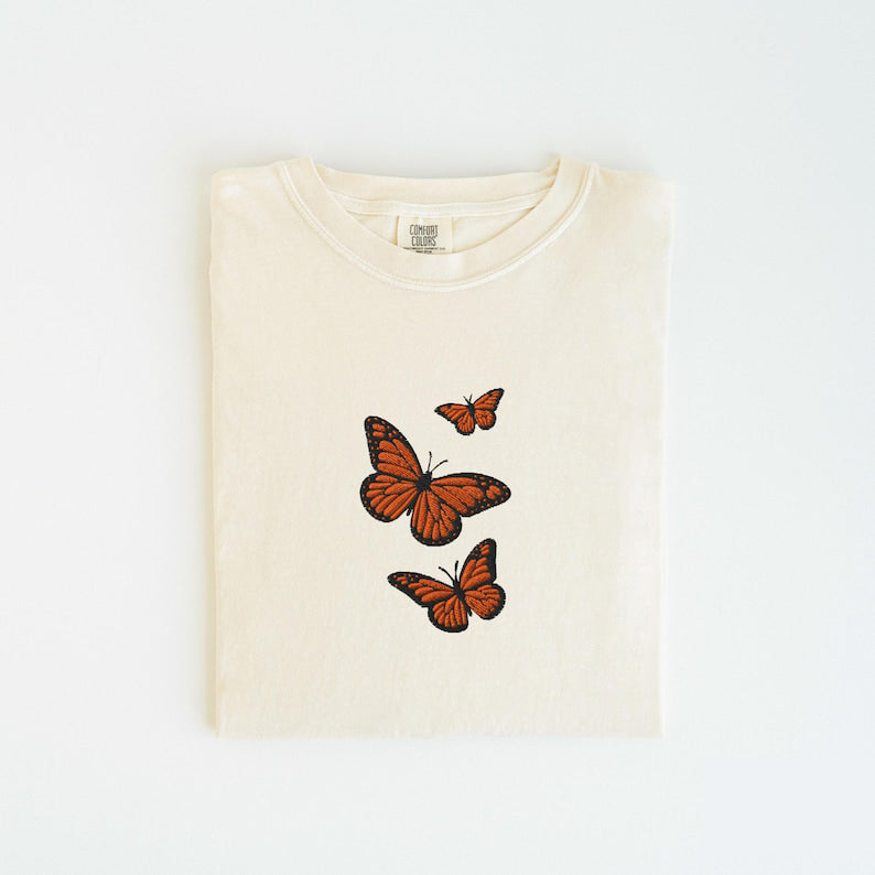 Butterfly Comfort Colors Tee, Embroidered Butterfly Shirt, Minimalist Shirt, Embroidered Tee, Embroidered Shirt, Custom Shirt, Retro Shirt