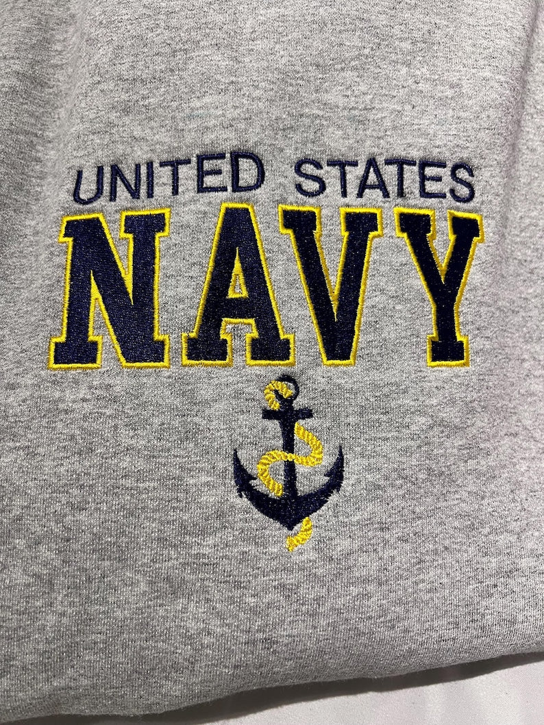 Embroidered US Navy Sweatshirt with Anchor Military Pride Pullover Navy Veteran Gift Patriotic Crewneck Unisex Armed Forces Sweater