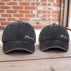 Matching Mama and Mini Distressed Baseball Caps Cute Embroidered Mom and Child Hats, Adjustable Vintage Dad Hat Style Gift for Mother and Daughter