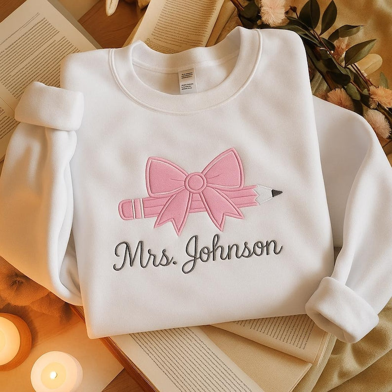 Custom Name Embroidered Teacher Sweatshirt, Personalized Embroidered Back to School Hoodie, New Teacher Graduation Gift, First Day of School