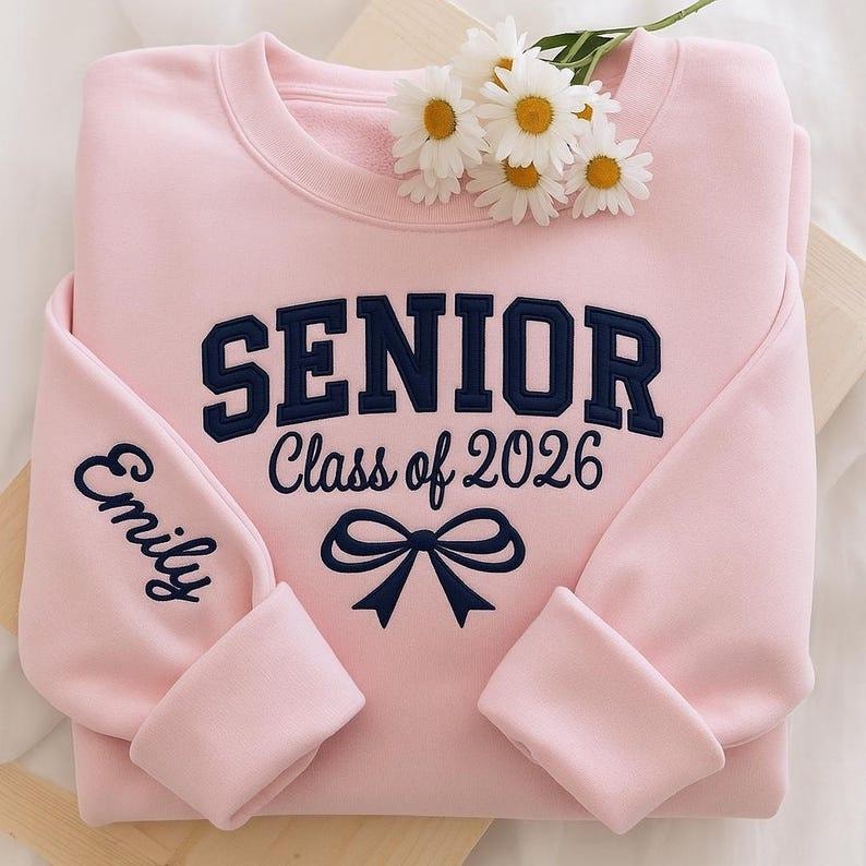 Personalized Senior Class of 2026 Sweatshirt Custom Graduation Crewneck with Name, Cute Bow Design, High School or College Senior Gift Keepsake