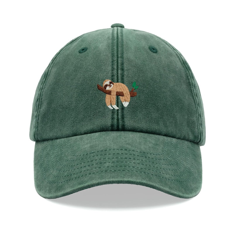 Embroidered Sloth Sleeping Baseball Cap Vintage Washed Cotton Unisex Dad Hat Adjustable Funny Faded Sports Sun Bird Summer Holiday Funny