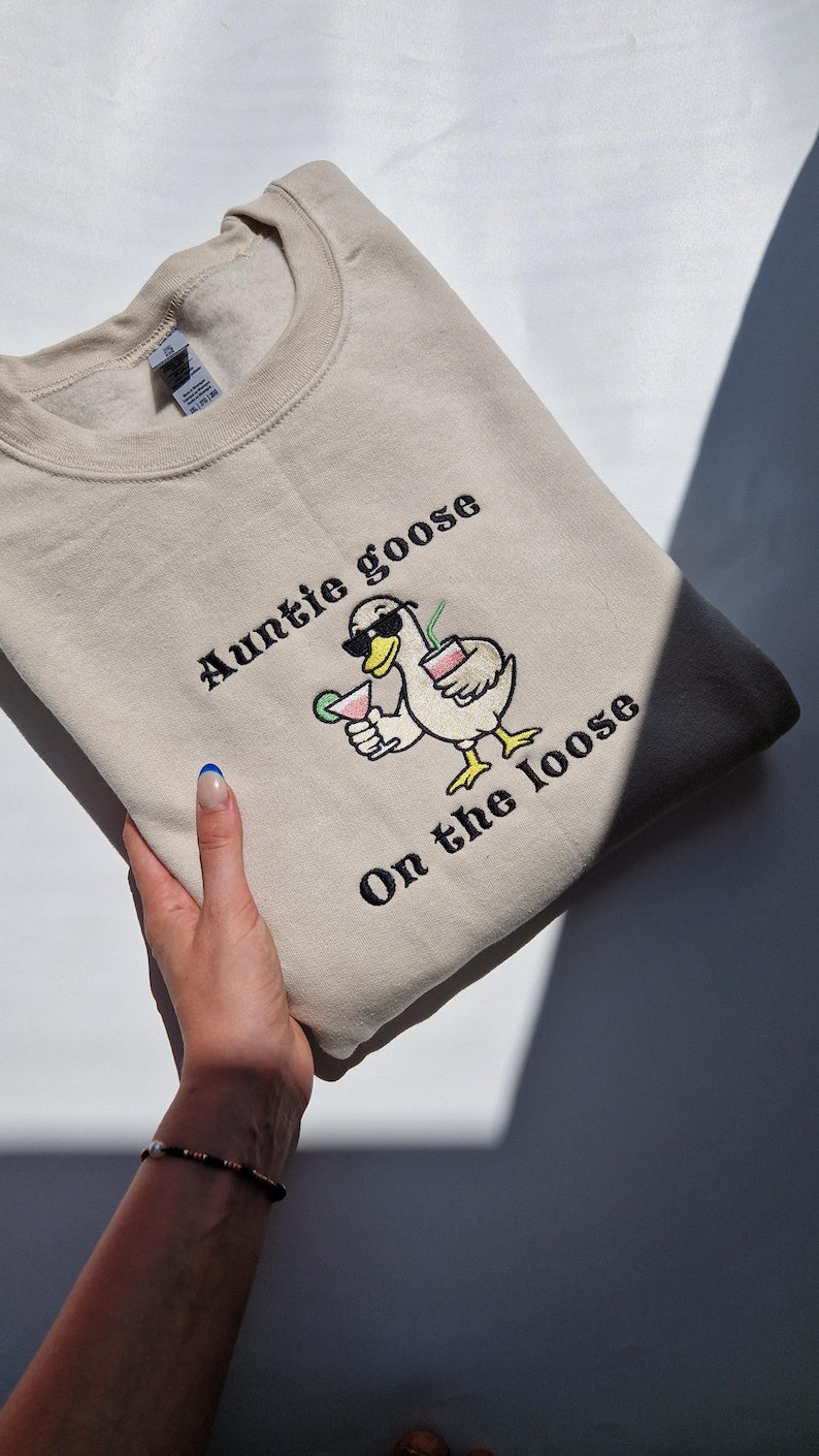 Funny Auntie Hoodie Auntie Goose On the Loose Embroidered Goose Sweatshirt Cool Aunt Gift Funny Brunch Shirt Quirky Aunt Outfit
