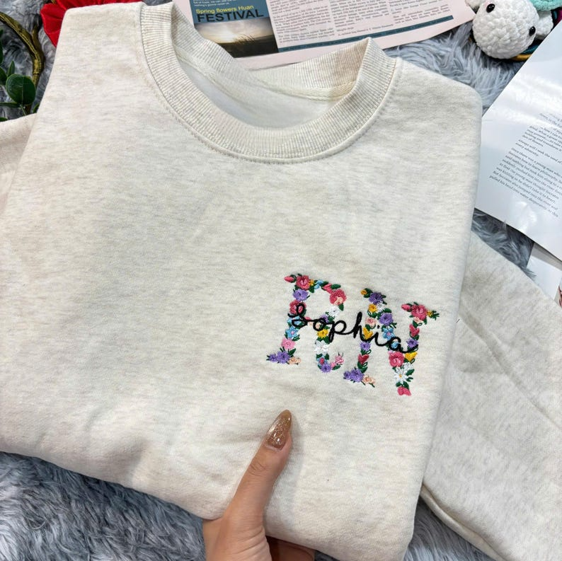 Embroidered Floral RN Nurse Sweatshirt, Custom Nurse Hoodie, Personalized Nurse Lover Gift, Nurse Outfit, RN Nursing Graduation Gift for Her