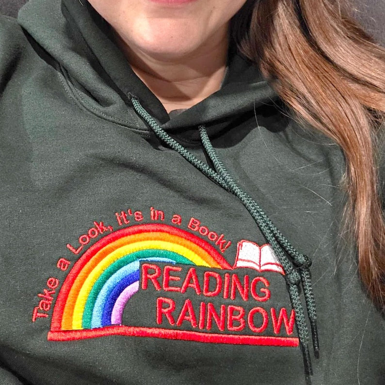 Embroidered Reading Rainbow Sweatshirt | Take A Look It's In A Book Shirt | Book Lover Gift | Custom Reading Shirt | Teacher Gift
